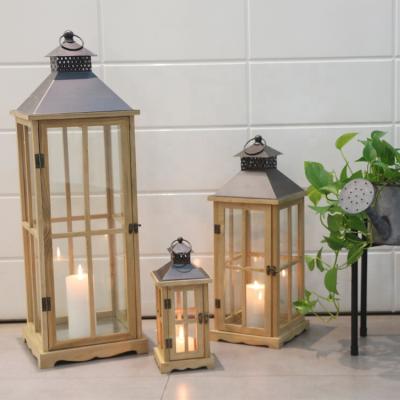 China 3 Size Home and Garden Decor Large Wooden Lantern Home Decoration Set for Candle for sale