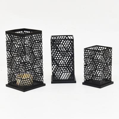 China Wholesale Modern Custom Sizes Modern Black Square Metal Candle Holder 3 Decoration Night Pen Holder Hollow Candle Holder for sale