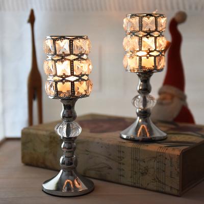 China Home decoration metal high end table candle holder for wedding decoration tealight crystal candle holder for sale