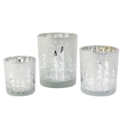 China Decoration Silver For Decoration Nordic Cylinder Amber Glass Candle Holder Set for sale