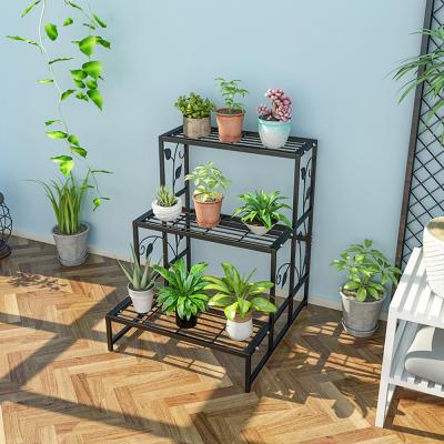 China Living Room Bedroom Flower Potted Plant Display Rack Metal Plant Stand Eco-friendly 3-Layer Folding Outdoor Stand for sale