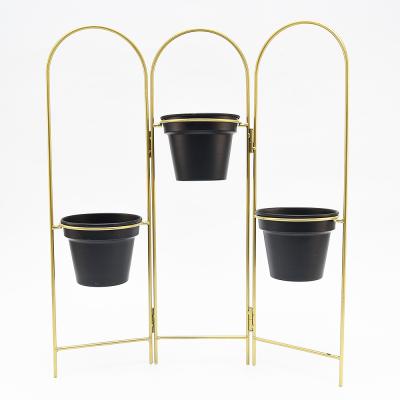 China Three Black Eco-friendly Iron Flower Pots For Home Decoration Stand With Stand Fold Gold Flower Stand for sale