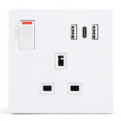 China UK Standard PC USB Wall Socket, UK Wall Socket With Switch, Type-C Mobile Phone Smart Charging for sale