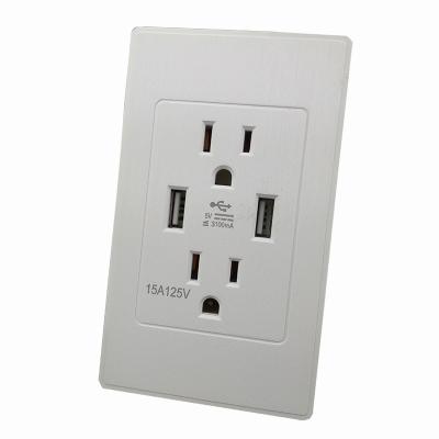 China 120 Residential Style / Versatile USA Dual USB Outlet Socket, Universal Dual USB Port Wall Outlet Power Charging Adapter Outlets PC Panel Socket Outlet with USB for sale