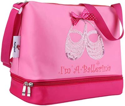 China Fashionable With Double Layer Compartment And Adjustable Strap Pink Princess Ballet Dance Tote Bag For Little Girls for sale