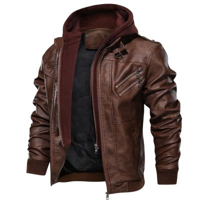 China Autumn And Winter Men Detachable PU Leather Coat Motorcycle Leather Hooded QUICK DRY Thin Knitted Coat Large for sale