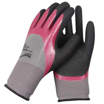 China Anti-smash Dengsheng 159 customization non-slip nitrile waterproof work gloves with rubber skin for sale