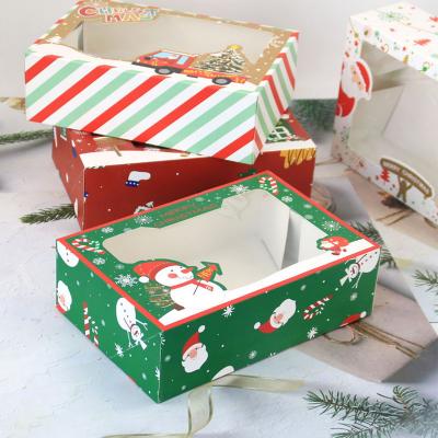 China Recyclable Cookie Gift Box Bakery Christmas 4pcs Colorful Patterns With Window Pastry Cupcakes Brownie Donuts Boxes for sale