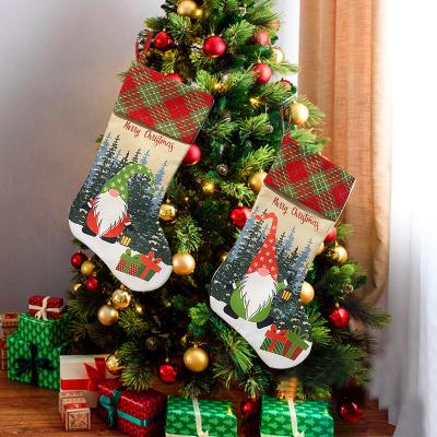 China Fabric Personalize Christmas Decoration Supplies Canvas Fabric Color Christmas Stocking Stocking Christmas Tree Ornament Candy Gift Bag Flaxen for sale