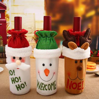 China Happy New Year 2021 Home Christmas Gifts Christmas Table Decor Champagne Bottle Cover Red Merry Holiday Cloth Christmas Wine Bottle Bags for sale