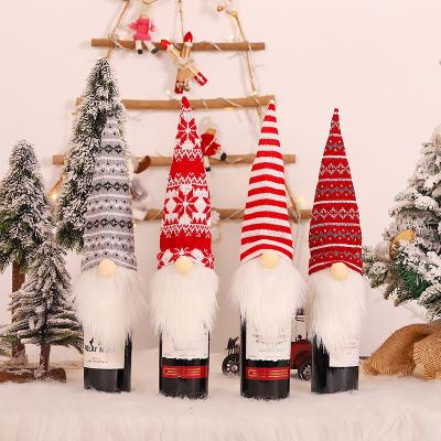 China Artificial Hair+Knit 2021 Creative Forest Santa Gnome Doll Wine Bottle Christmas Cloth Faceless Cover For Table Wine Bottle Bag Christmas Party Home Decoration for sale