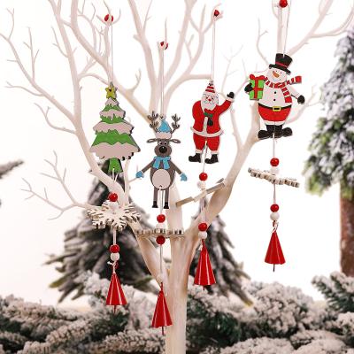 China Christmas Home Decoration Christmas Ornament Painted Wooden Hanging Pendants Santa Elk Xmas Tree Bell Wind Rings Christmas Decorations For Home New Year for sale