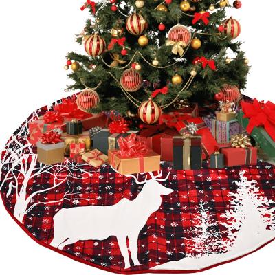 China Red Black Elk Deer Pattern Christmas Decoration 122cm Snowflake Plaid Christmas Tree Skirt Blanket Ornaments For Holiday Party Home Decoration for sale