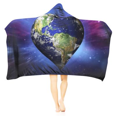 China Anti-Wrinkle Wholesale China Popular Polyester Flannel Wearable Hooded Blanket Earth OEM Service for sale