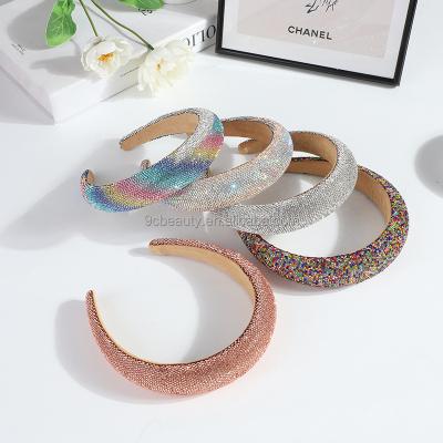 China 3.0cm Width A+ Class Rainbow Diamond Luxury Soft Sponge Exquisite Jeweled Bling Headbands for sale