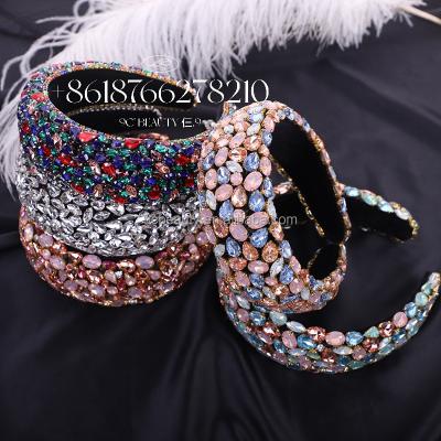 China Luxury Bling Women Rhinestone Hairbands Stunned Padded Headband Thick 5cm Thick for sale