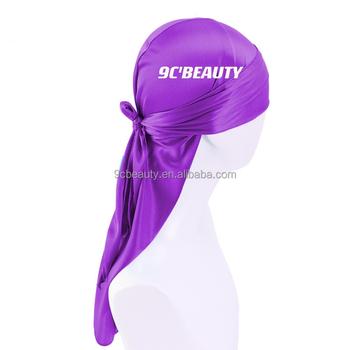 China Long-tailed men's plain color durags silky silk durags custom logo satin durag cowls for sale