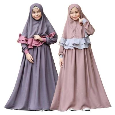 China Wholesale Elegant Polyester/Cotton Girls Bows Muslim Dresses Eid Muslim Kids Dresses Children Hijab Design Long Dresses for sale