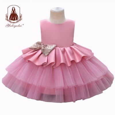 China Boutique Child Birthday Party Solid Princess Kids Ball Gown Breathable Red Tutu Dress With Bowknot Front For Girl 0-2 Years Old for sale