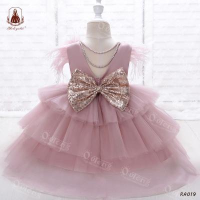 China Breathable Infant Lace Sleeve Ball Gown Fluffy Birthday Party Even Princess Child Kids Tutu Dress Solid For 0-2 Years Girl for sale