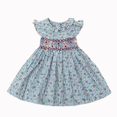 China New Fashion Floral Girls Breathable 1-5 Years Old Kids Denim Clothes Kids Boutique Girl Handmade Cotton Smocked Dresses for sale