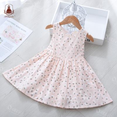 China Solid Color Anti-static Soft Style Baby Infant Kids Printed Summer Cotton Sleeveless Dress Holiday Girls Kids Casual Dresses for sale