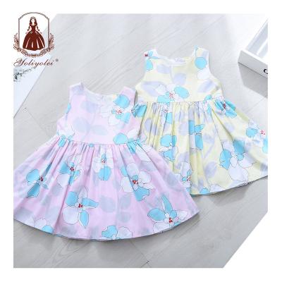 China Anti-Static Pure Color Cute Infant Babies Kids Printed Cotton Sleeveless Flower Pattern Kids Casual Dress Summer Babies Dresses for sale