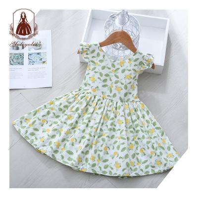 China 3-8Y Baby Clothing 3-8Y Anti-Static Infant Cute Kids Printed Ruffles Sleeving Casual Cotton Dress Kids Girl Dress Design With Belt for sale