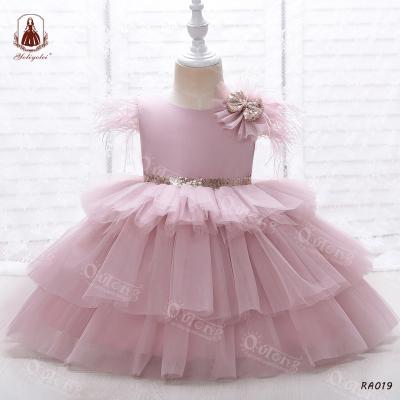 China Yoliyolei Breathable Lace Sleeve Ball Gown Infant Birthday Party Even Princess Child Kids Tutu Dress Solid For 0-2 Years Girl for sale