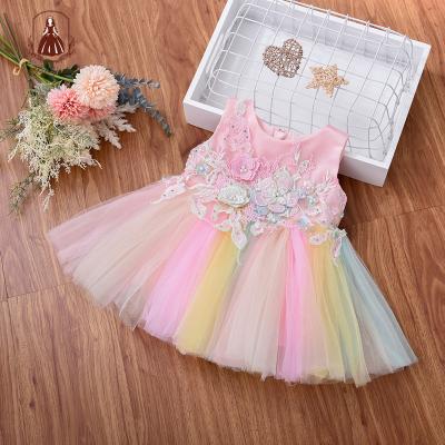 China Yoliyolei 0-2Y Breathable Formal Kids Clothes Dress 1st Birthday Dress Kids Girls Party Baby Infant Dresses With Solid Applique Flower for sale