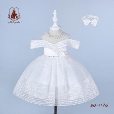 China Breathable Off-Shoulder Breathable Off-Shoulder Baby Girl Infant Christening Headband Summer Pure White Newborn Infant Dresses For 0 1 2 Years for sale