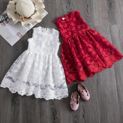 China Lovely Breathable Lace Flower Embroidery Baby Girls Sleeveless Dress Designs Girls Birthday Dress Dresses for sale