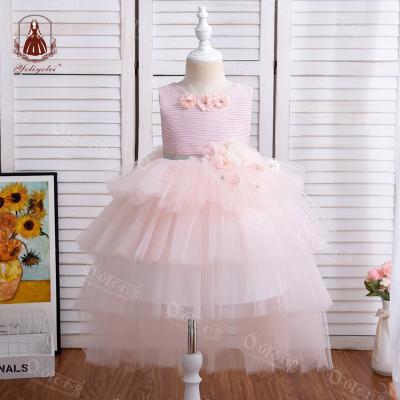 China Summer Breathable Kids Party Solid Hot Pink Flower Waist Tutu Design Applique Girl's Prom Dresses Wear For 5-9 Years for sale