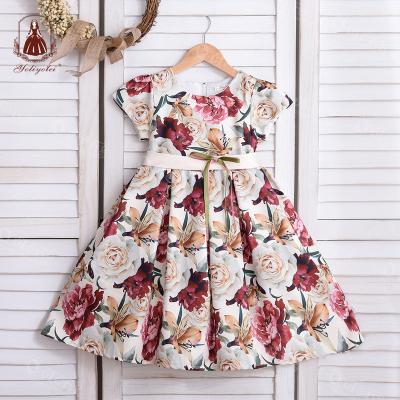 China Wholesale Cheap Breathable Mid Sleeve Children Kids Short Clothes Dress Print Floral Girls Casual Outfits for sale