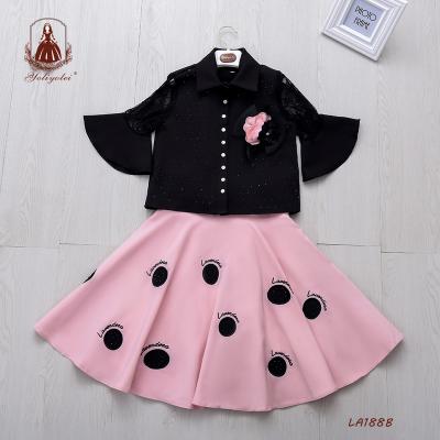 China Factory Casual Sale Stylish Children Dress Solid Black Girls Casual Clothing Skirt Sets for sale