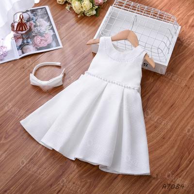 China Kids Regular Formal Wear Fashion Princess White Girl Wedding Summer Nightgown Bridesmaids Dresses With Big Back Bow for sale