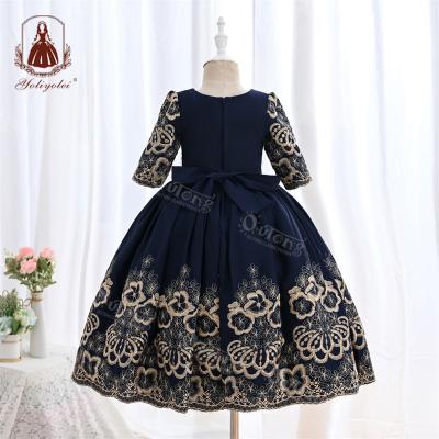 China 2022 Latest Pemium Custom Washable Embroidered Royal Blue Short Sleeve Vintage Dress For Girls Floor Length Party Dress for sale