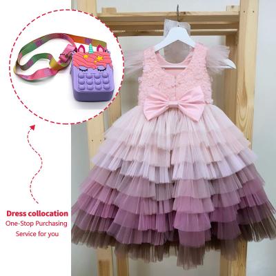 China Wholesale Washable 2-9 Years Toddler Prom Dress With Bag Rainbow Layered Cake Bubble Skirt With Baby Unicorn Dress for sale