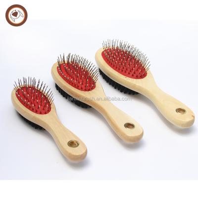 China 2018 wholesale high quality nylon hair brush rubber bristle cushion pet detangling hair brush wood brush for sale