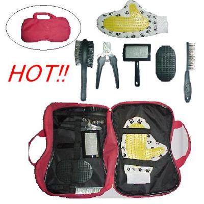 China Viable Portable Bag Packed Dog Cat Animal Puppy Hair Cleaning Nail Grooming Kit Combs Brushes Set for sale