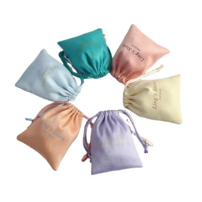 China Recyclable Wholesale Drawstring Jewelry Flannel Pouch Custom Soft Double Side Velvet Jewelry Necklace Bracelet Bag for sale