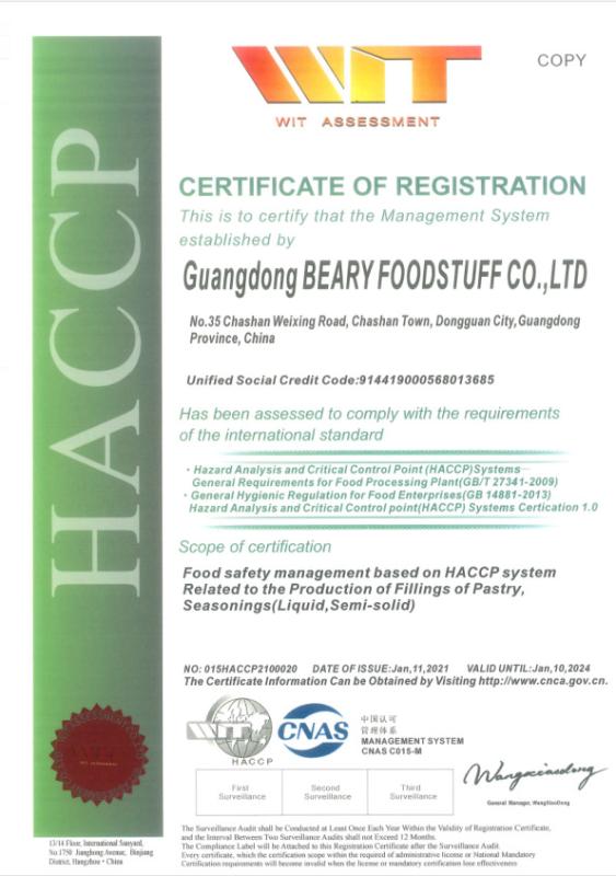 HACCP - Guangdong Beary Foodstuff Co., Ltd.