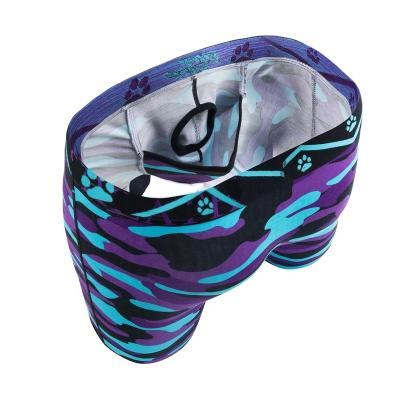 China Antibacterial boxer underwear for men camouflage sublimation printing poly spandex with hammock design for sale