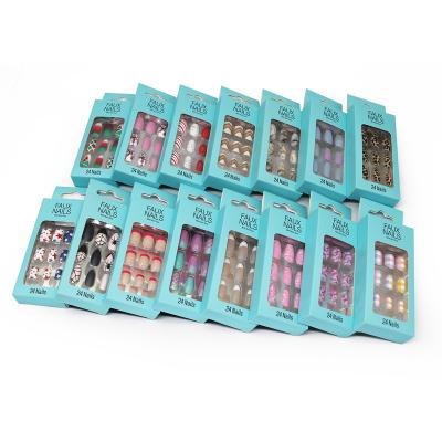 China Easy Apply 2022 Wholesale New Design 24pcs By Box Private Label Designer Luxury Custom Acrylic Long Press On Artificial Nails for sale