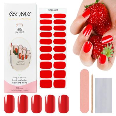 China Nail Cosmetics 70 Colors Easy Apply 20 Pieces Nail Wrap Stickers Semi Cured Custom Private Label Nail Polish Strips for sale