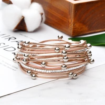 China New star street shoot pearl accessories amazon ebay ladies diamond bangle bracelet explosive magnet pu leather bracelet for sale