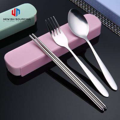 China Outdoor Promotional Gift Three Spoon Fork Chopsticks Portable Stainless Steel Camping Tableware Set for sale