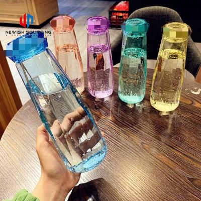 China 400ml Viable Seal Shine Crystal Diamond Creative Water Glass Bottle Color Argyle Hand Cup Gift Custom Pyrex Glass for sale