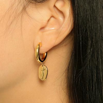 China Hiphop Qufan 2021 Embossed Abstract Body Earrings 18k Gold Pvd Costing Stainless Steel Hoop Earrings for sale