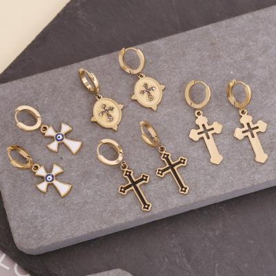 China Hot Selling Gothic Neo-Gothic Titanium Steel Cross Earrings Qufan Punk Hollow Stud Earrings For Women for sale